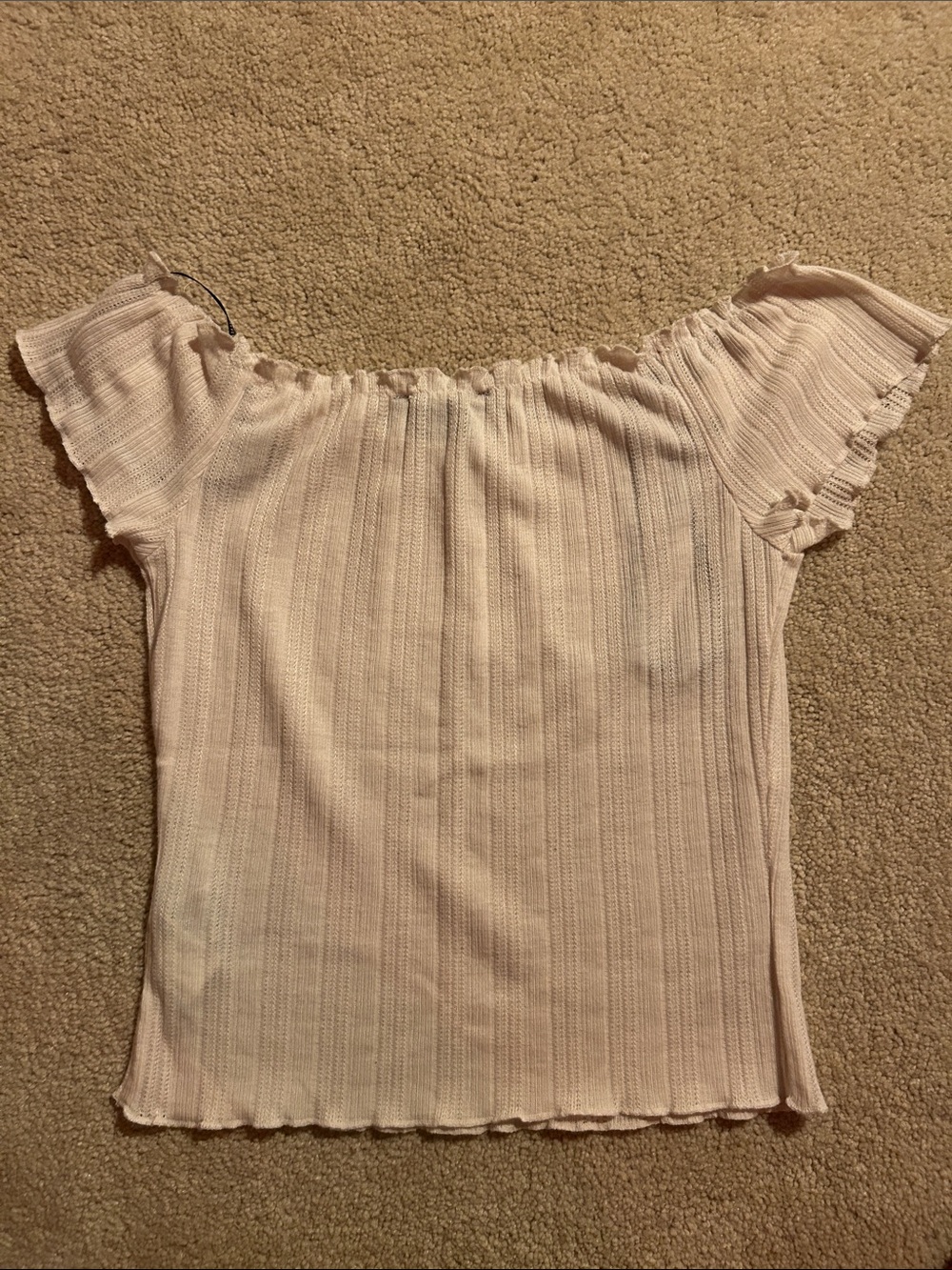 Forever 21 Cream Ribbed Off-Shoulder Ruffle Top - Picture 3 of 3